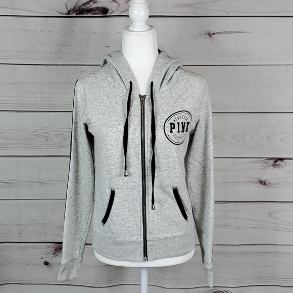 Pink• xs  jacket hoodie zip up sweatshirt gray - Picture 1 of 8